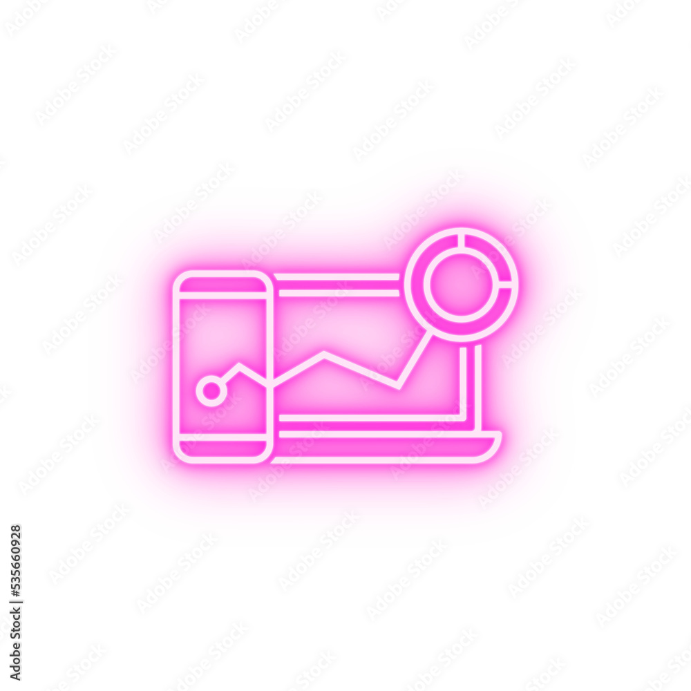data chart laptop smartphone neon icon