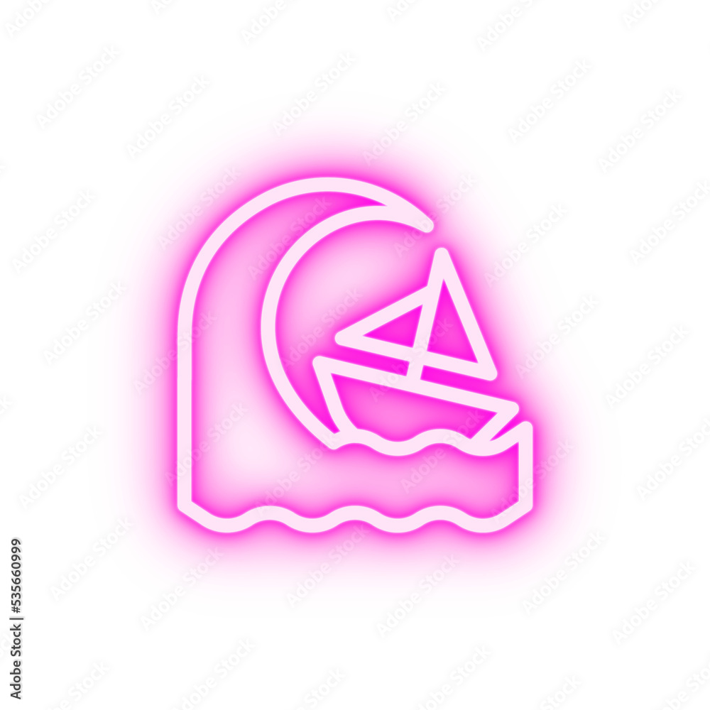 Storm wave boat ocean neon icon Storm wave boat ocean neon icon