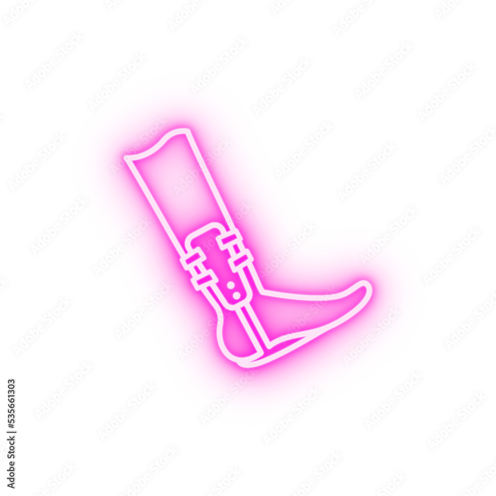 Leg foot bandage crack neon icon Leg foot bandage crack neon icon