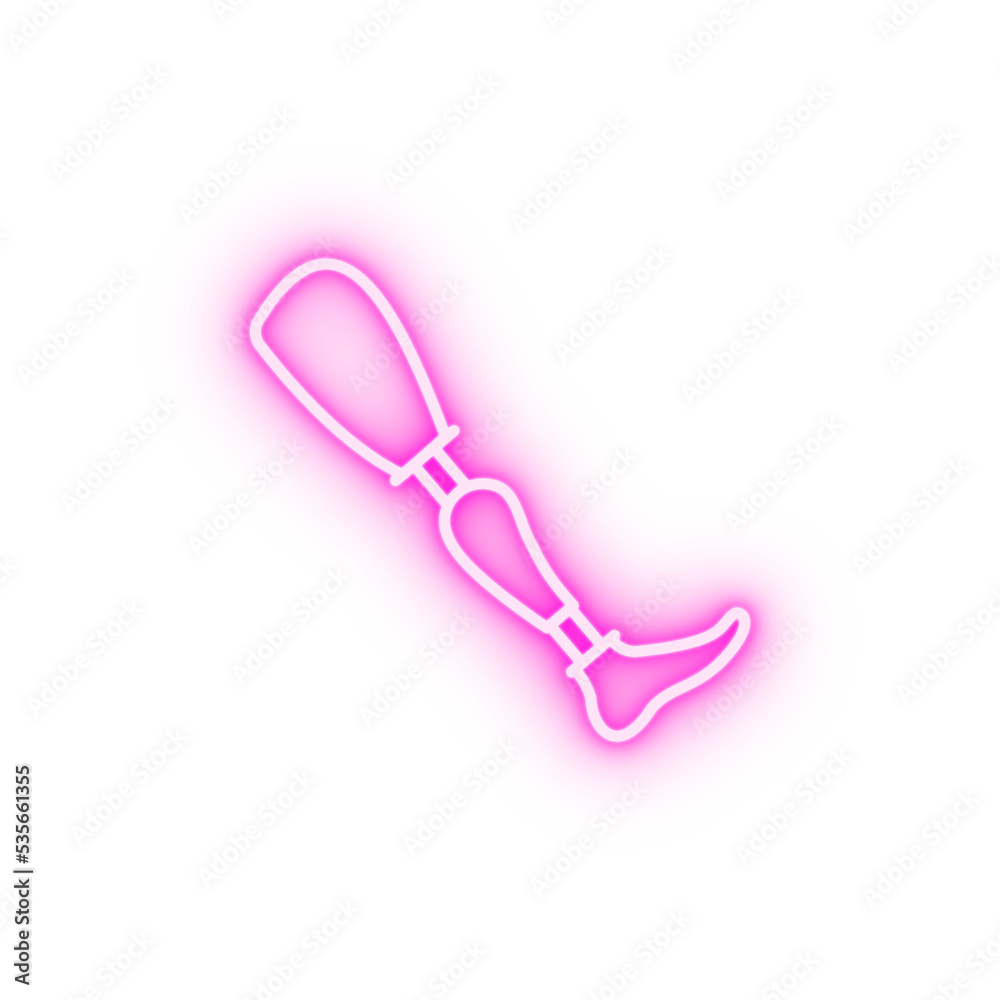Leg amputated prosthesis limb neon icon