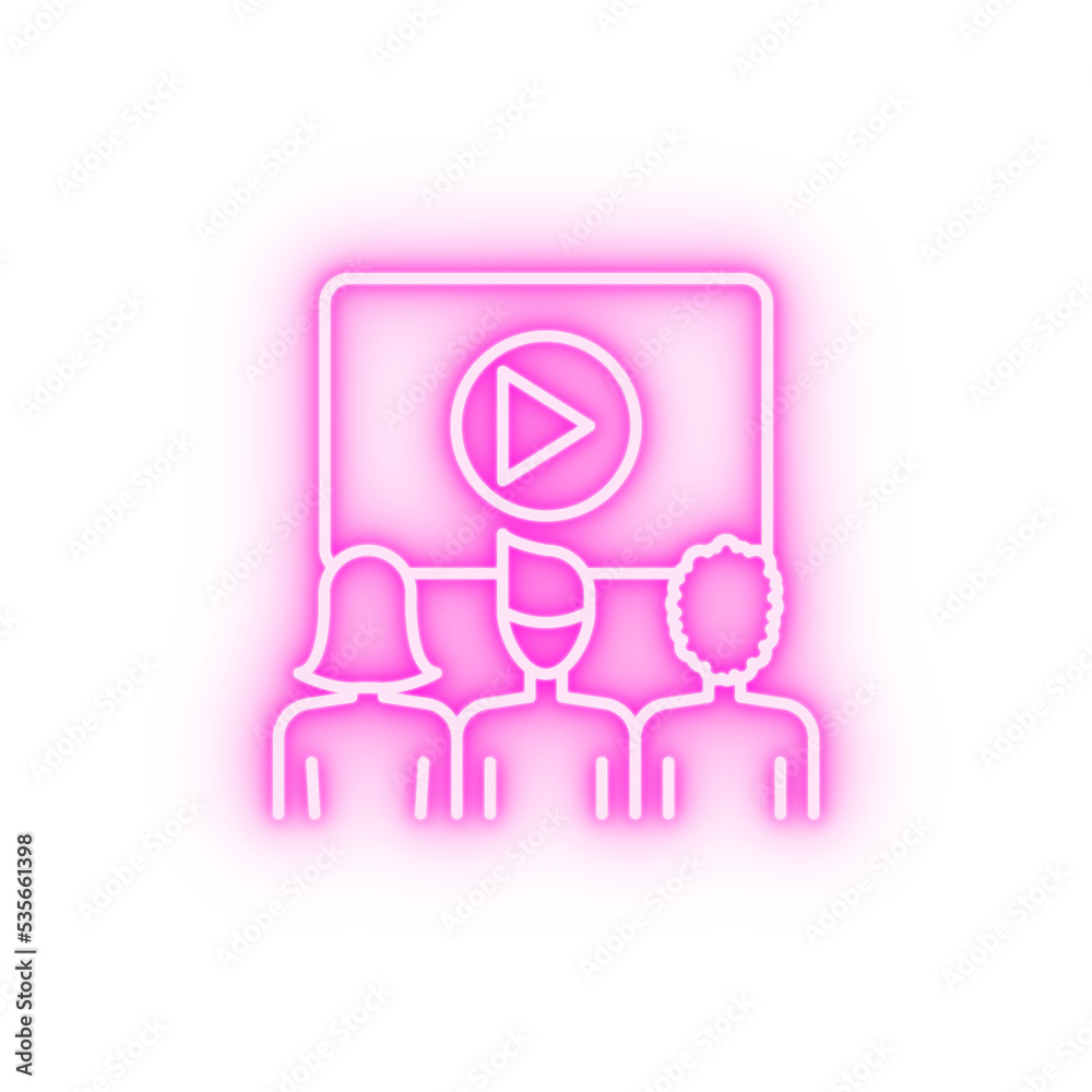 Workers men woman presentation video neon icon Workers men woman presentation video neon icon