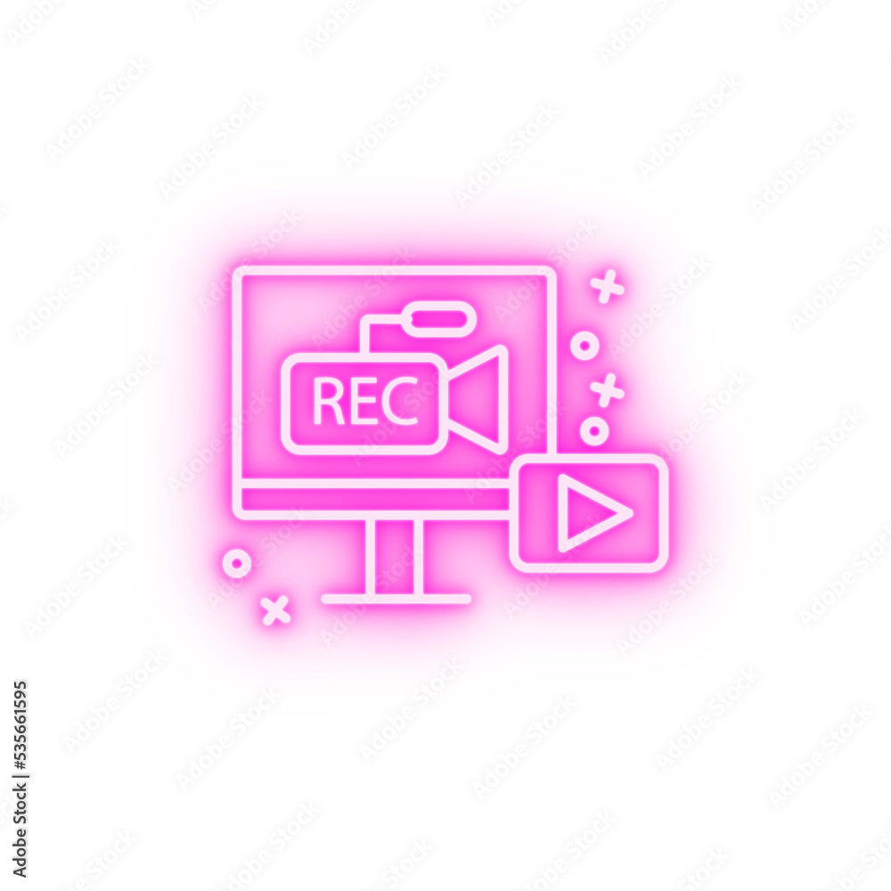 Recording monitor camera rec neon icon Recording monitor camera rec neon icon