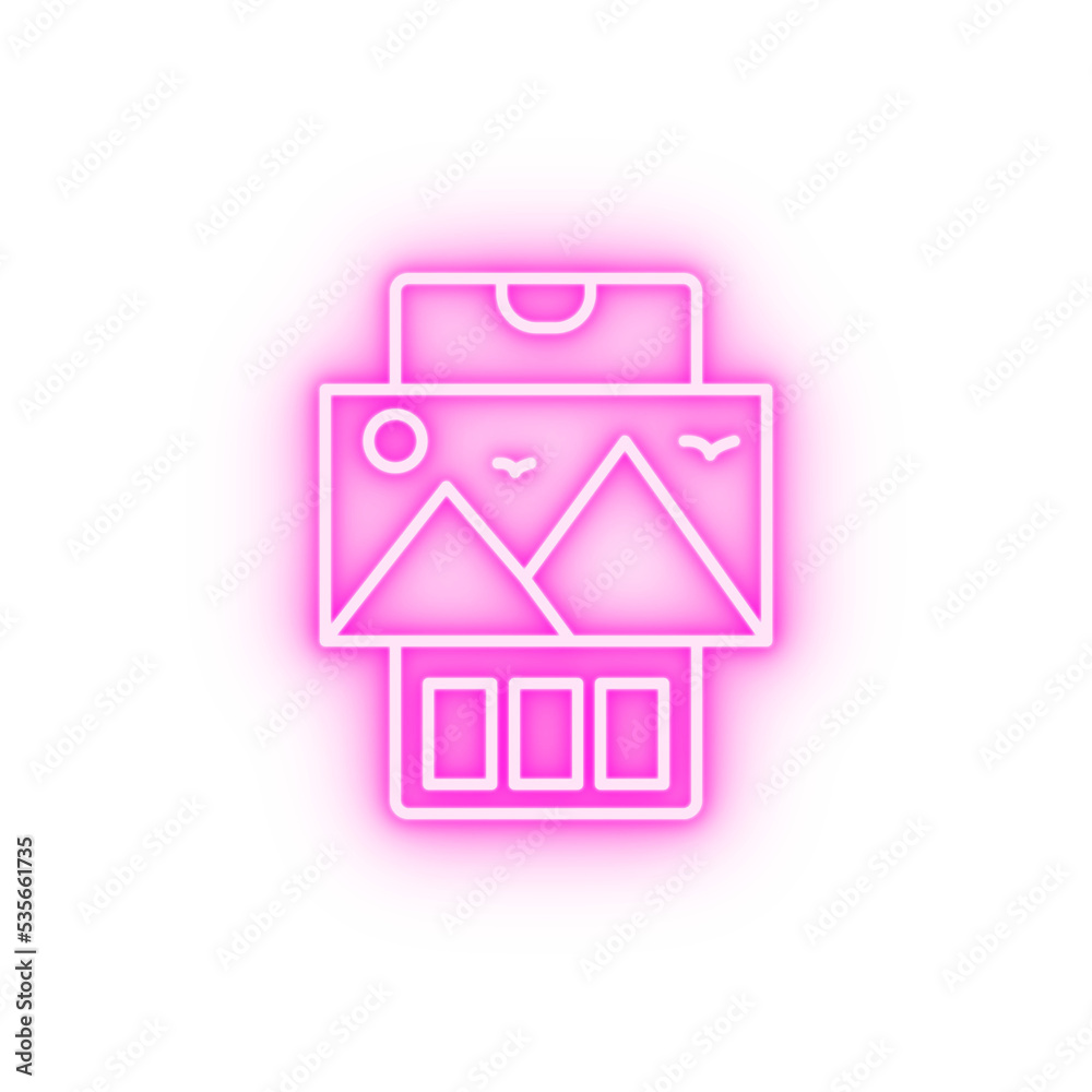Smartphone pictures gallery neon icon Smartphone pictures gallery neon icon