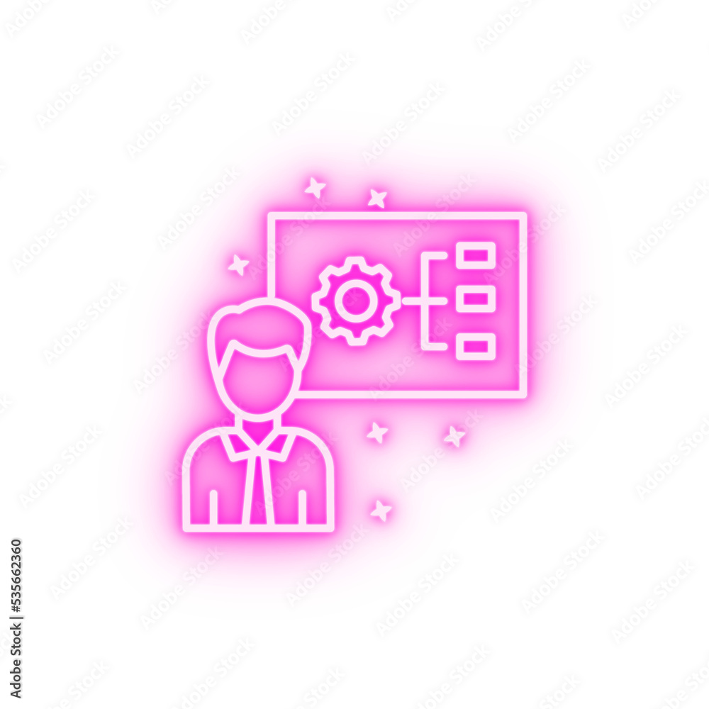 Man gear project strategy neon icon Man gear project strategy neon icon