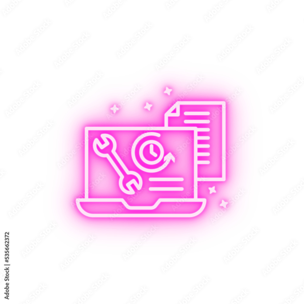 Computer document time neon icon Computer document time neon icon