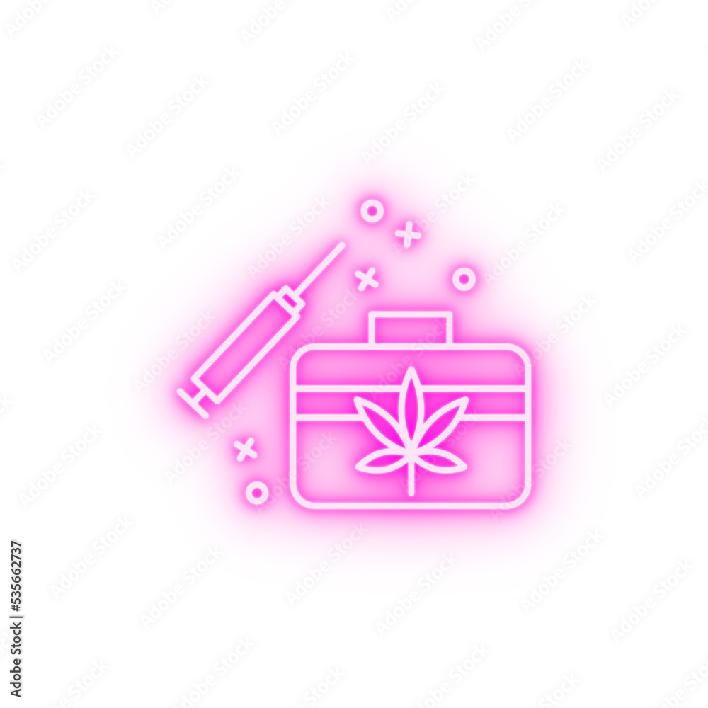First aid it injection marijuana neon icon First aid it injection marijuana neon icon