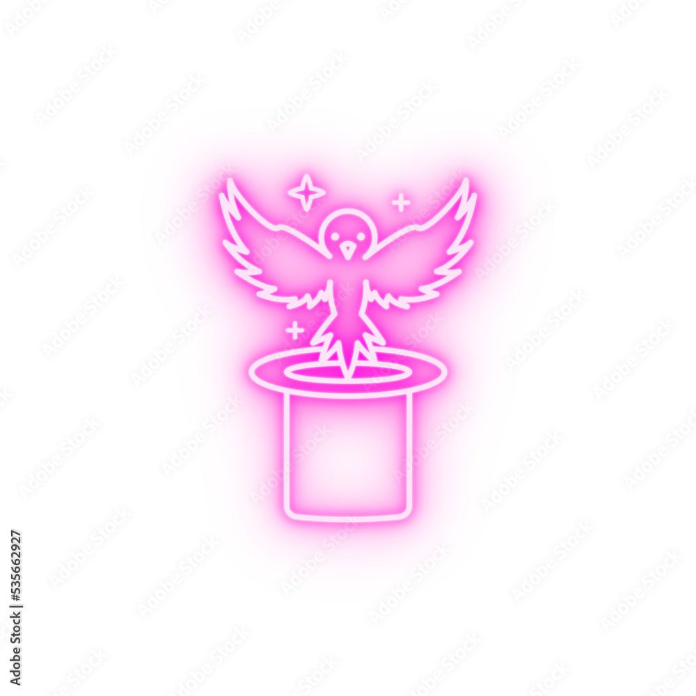 Pigeon fly hat magic neon icon Pigeon fly hat magic neon icon