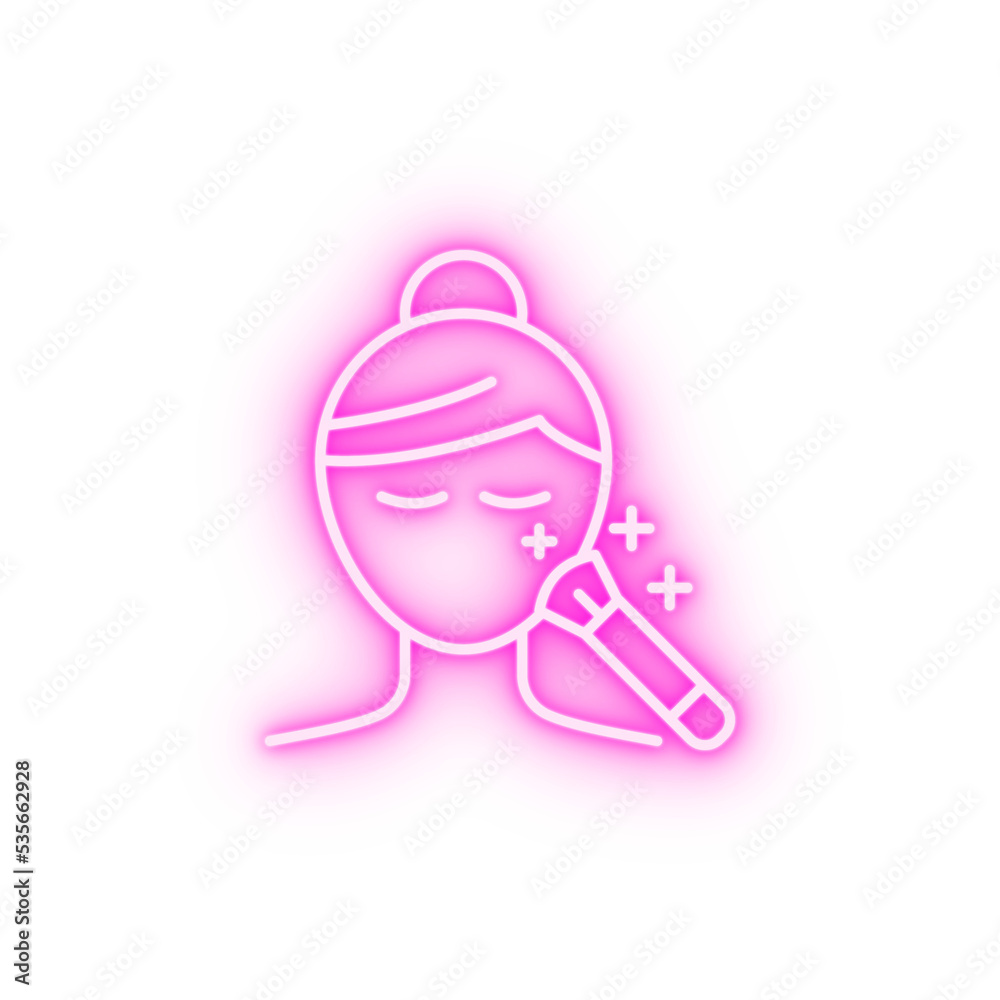 Woman face brush neon icon Woman face brush neon icon