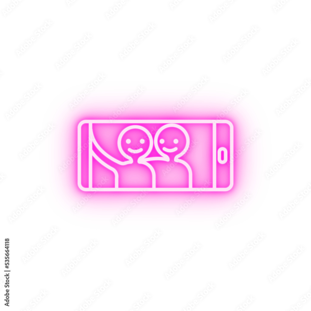 Selfie friends smartphone neon icon