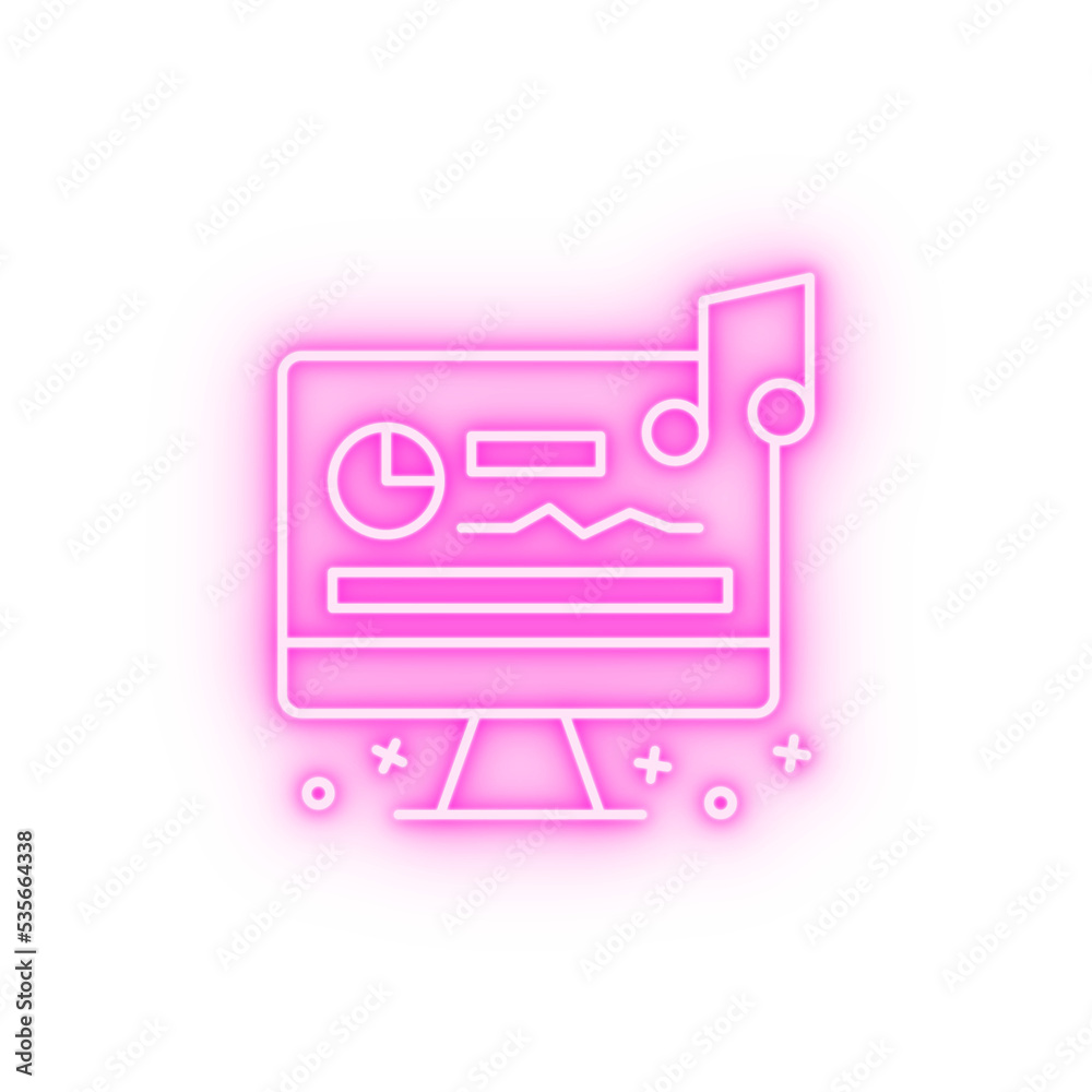 Sound editing computer music neon icon Sound editing computer music neon icon