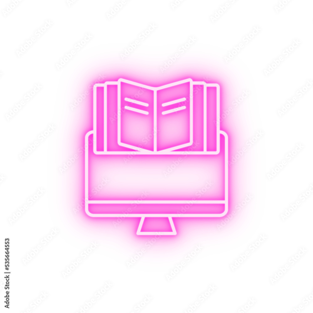 Book desktop education monitor neon icon Book desktop education monitor neon icon