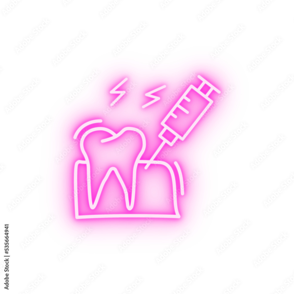 Anesthesia tooth injection neon icon Anesthesia tooth injection neon icon