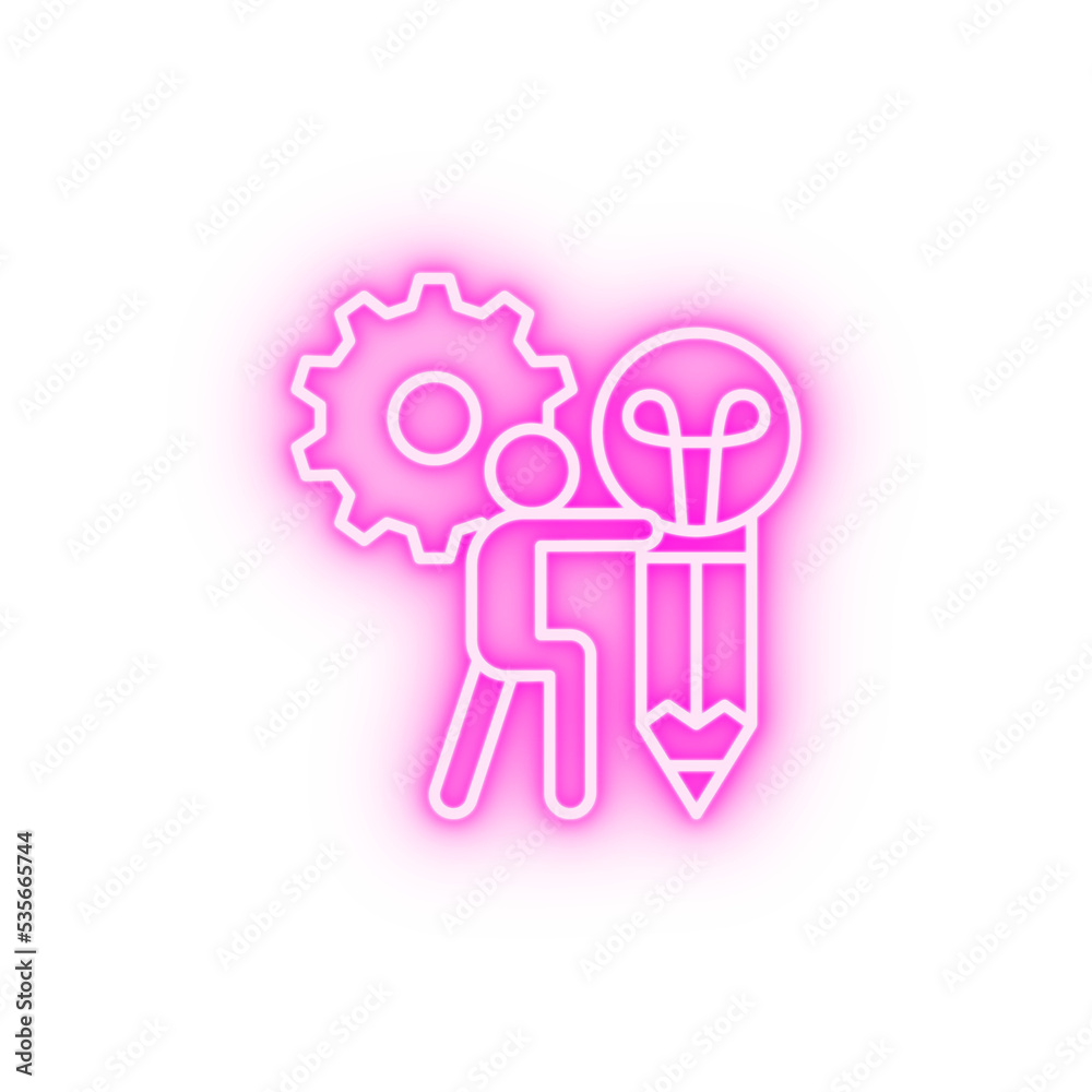 Generate idea pen gear neon icon Generate idea pen gear neon icon