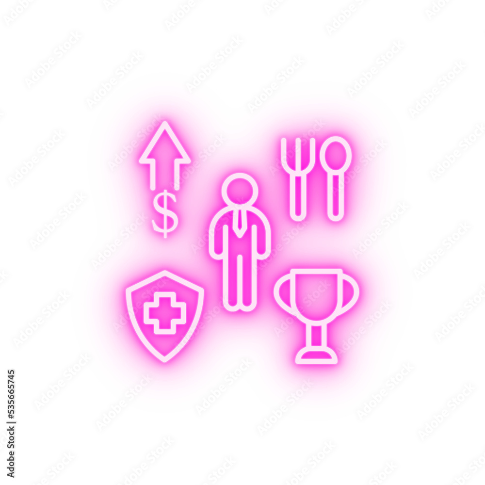 Benefit cup dollar shield neon icon Benefit cup dollar shield neon icon