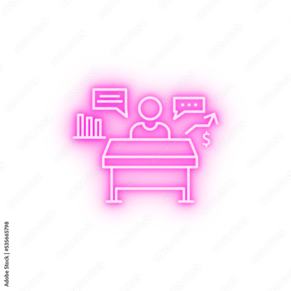 businessman at table thinks through strategy neon icon businessman at table thinks through strategy neon icon