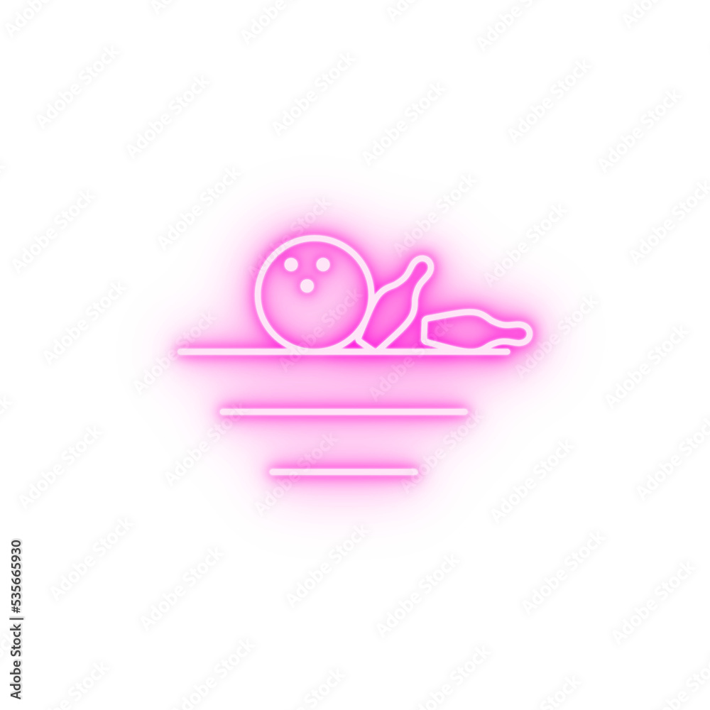 Bowling alley ball pins neon icon