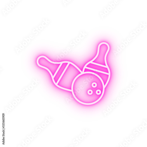 Bowling balls bowling pins neon icon