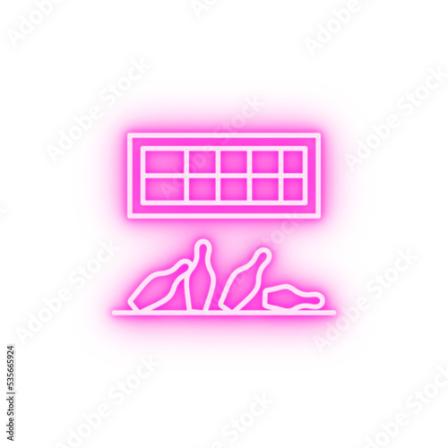 Bowling alley pins schedule neon icon photo