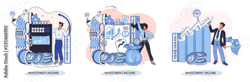 Investment, saving money and finance growth business concept metaphor. Analyzes charts and indicators of income growth. Investment income from securities and other non-commercial investments dividends