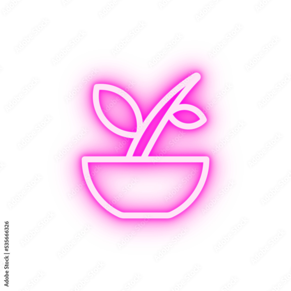 Bowl leaf herb neon icon Bowl leaf herb neon icon