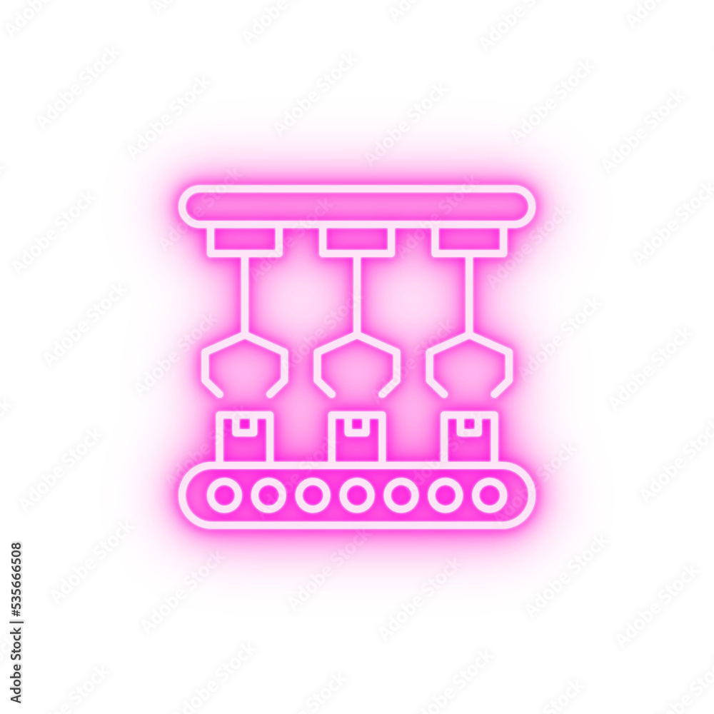 Robot arm box conveyor neon icon