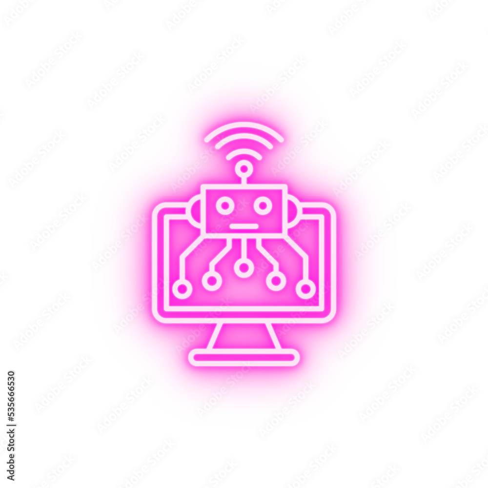 Robot computer connection neon icon Robot computer connection neon icon