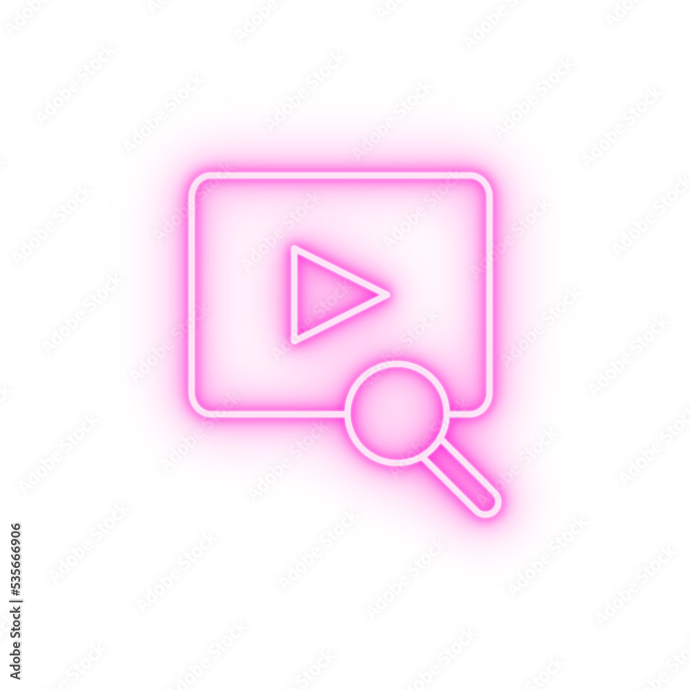 Video player SEO search neon icon Video player SEO search neon icon