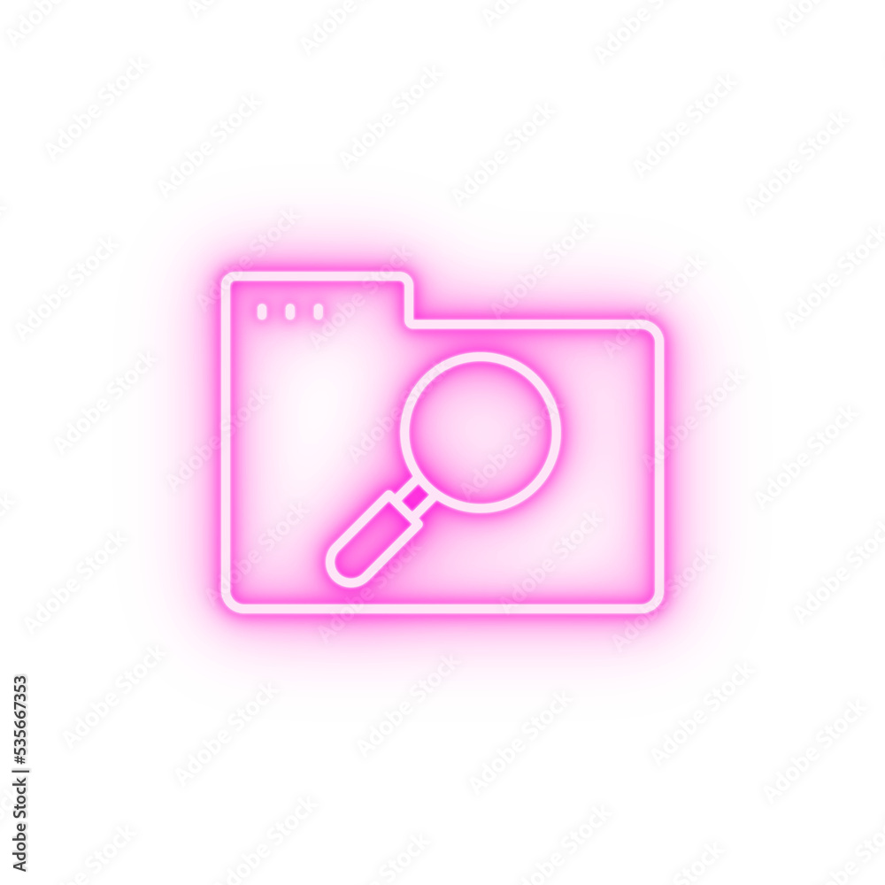 Folder magnifier neon icon Folder magnifier neon icon