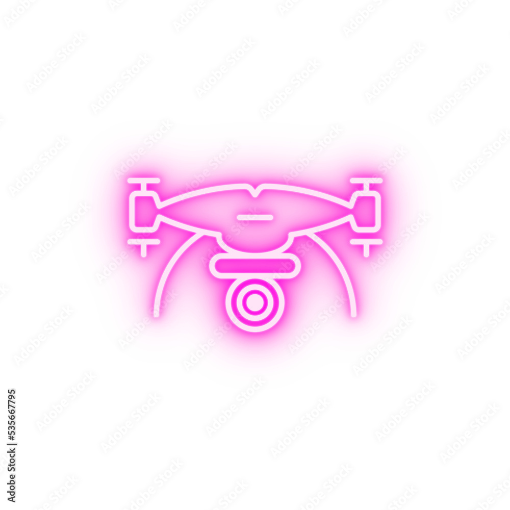 drone with camera field outline neon icon drone with camera field outline neon icon