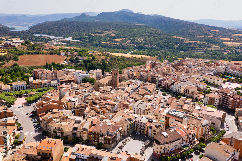 Aerial photo of Tremp. Spanish town in province of Lleida from above.