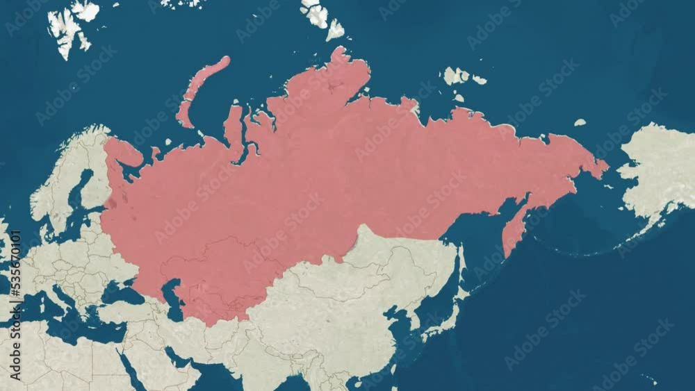 Zoom in to the map of Soviet Union with text, textless, and with flag