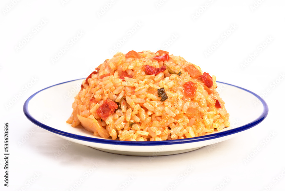 Kimchi fried rice with cheese on white plate