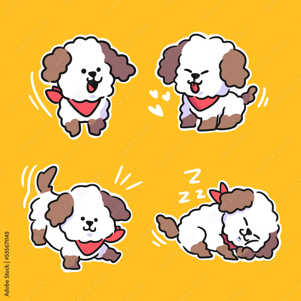 lovely funny little poodle character doodle illustration
