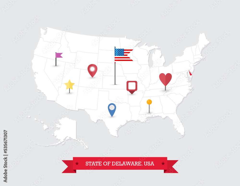 Delaware State map highlighted on USA map