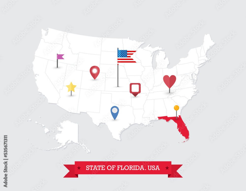 Fototapeta premium Florida State map highlighted on USA map