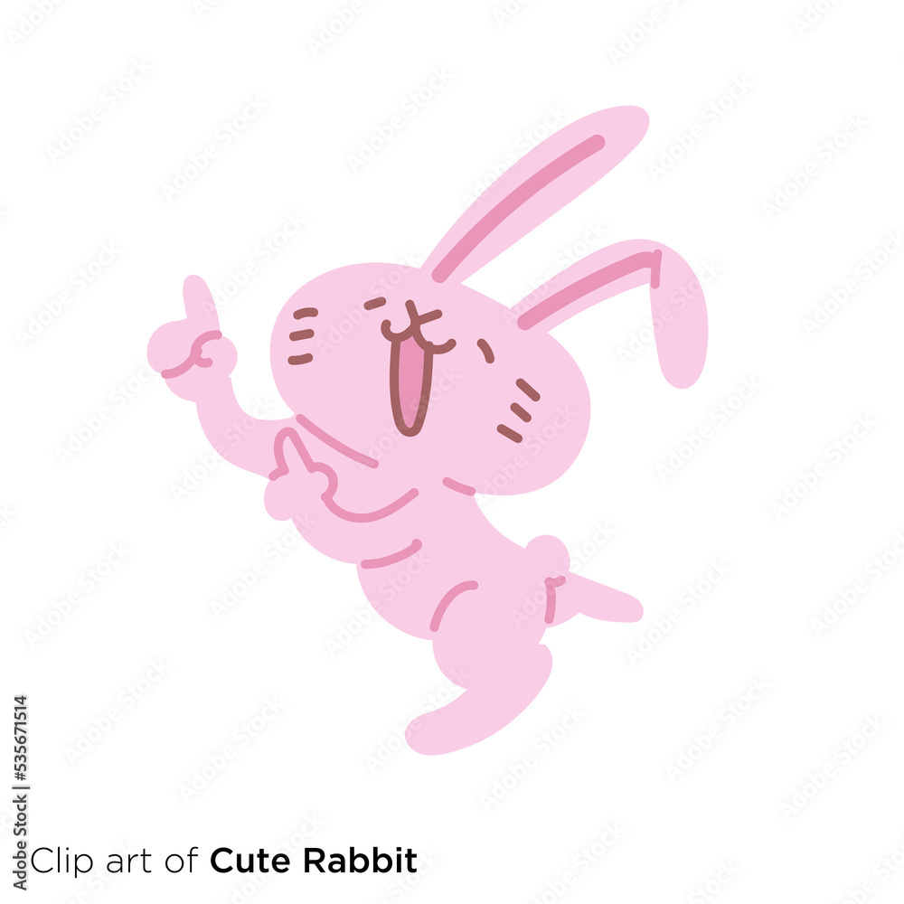 Obraz premium ウサギのキャラクターイラストシリーズ 「楽しげに指を差すウサギ」