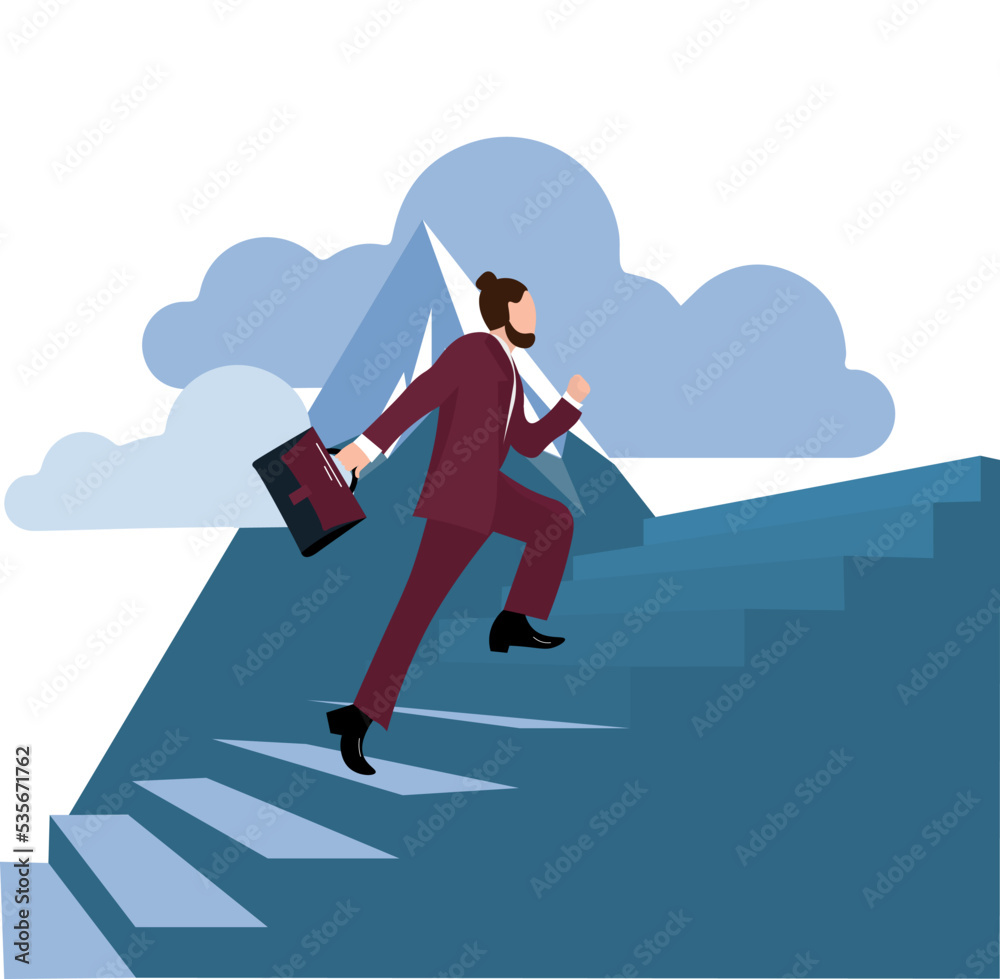 Businessman going upstairs on white background. Concept of career Businessman going upstairs on white background. Concept of career
