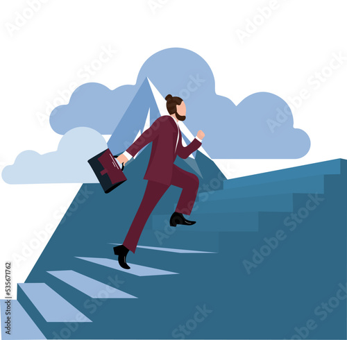 Businessman going upstairs on white background. Concept of career