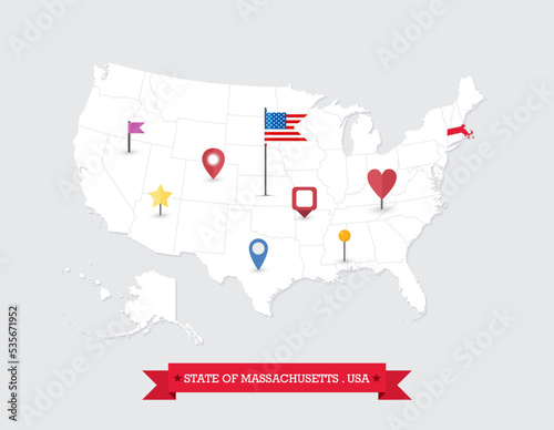 Massachusetts State map highlighted on USA map