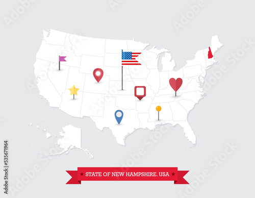 New Hampshire State map highlighted on USA map