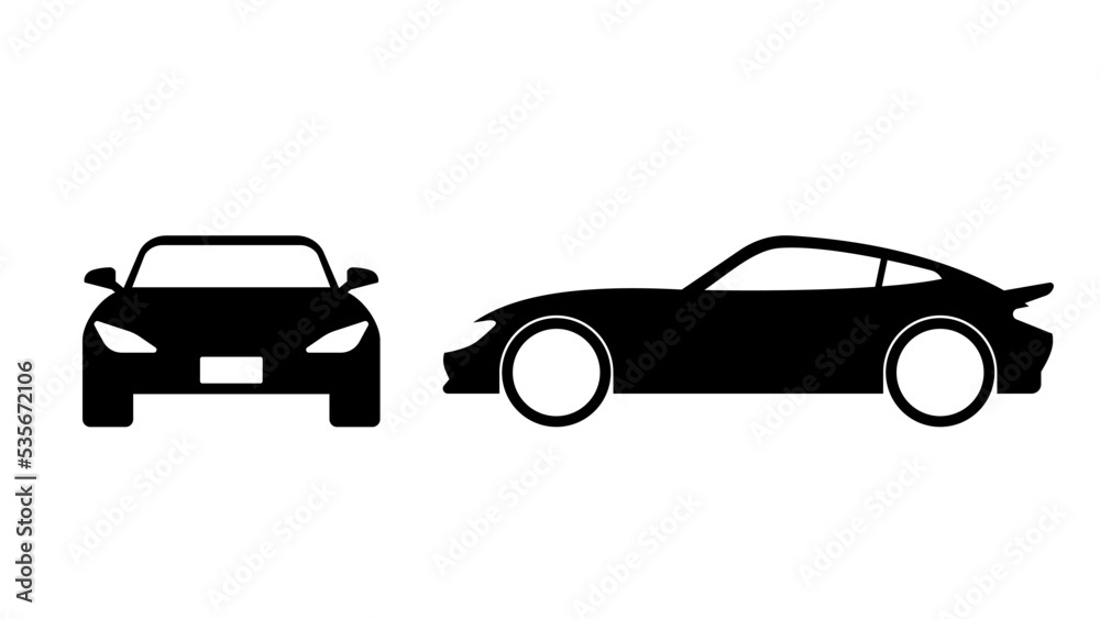 Sports car silhouette. Front view and side view.