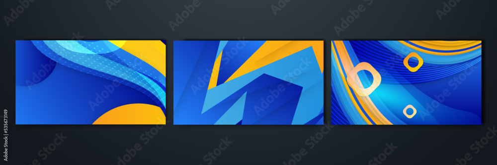Blue yellow background for landing page templates with modern geometric abstract shapes. Trendy abstract background for landing page web design. Minimal background for website designs.
