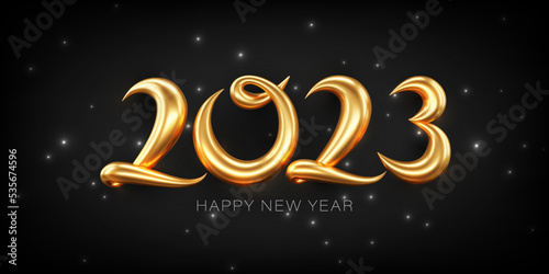 2023 happy new year Vector text 3d gold design, congratulation event,party. Lettering for greeting, invitation card