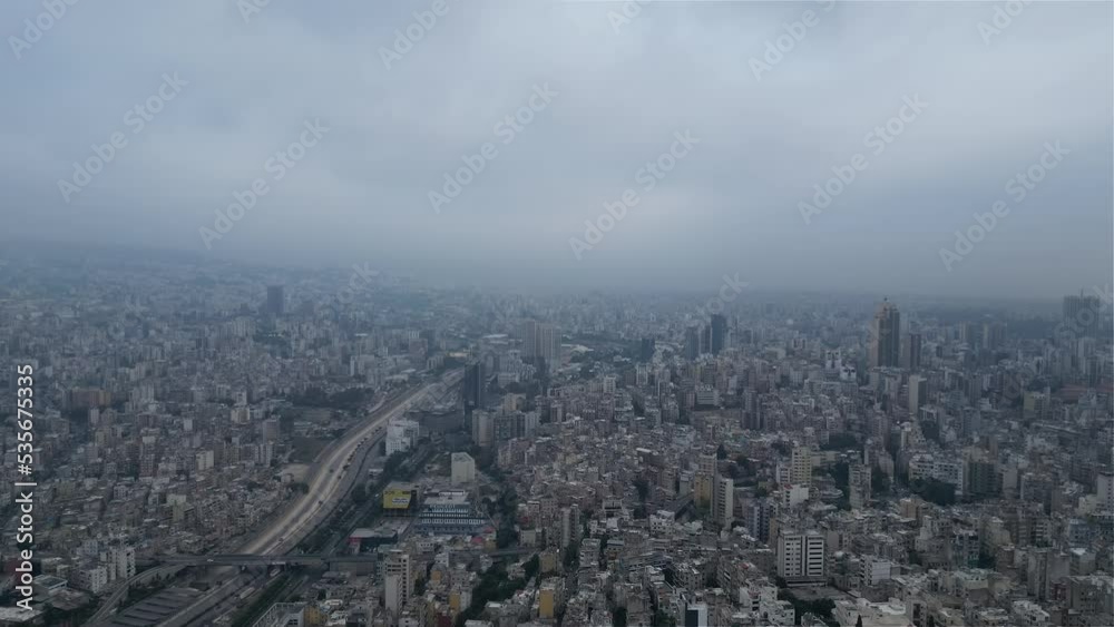 Aerial drone shot in Beirut above streets and buildings Aerial drone shot in Beirut above streets and buildings