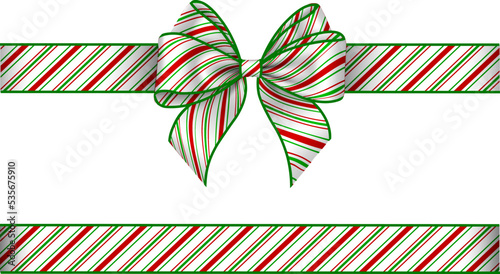 christmas bow and ribbon with candy cane texture