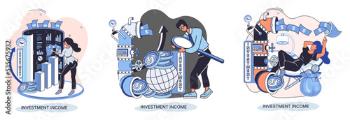 Investment, saving money and finance growth business concept metaphor. Analyzes charts and indicators of income growth. Investment income from securities and other non-commercial investments dividends