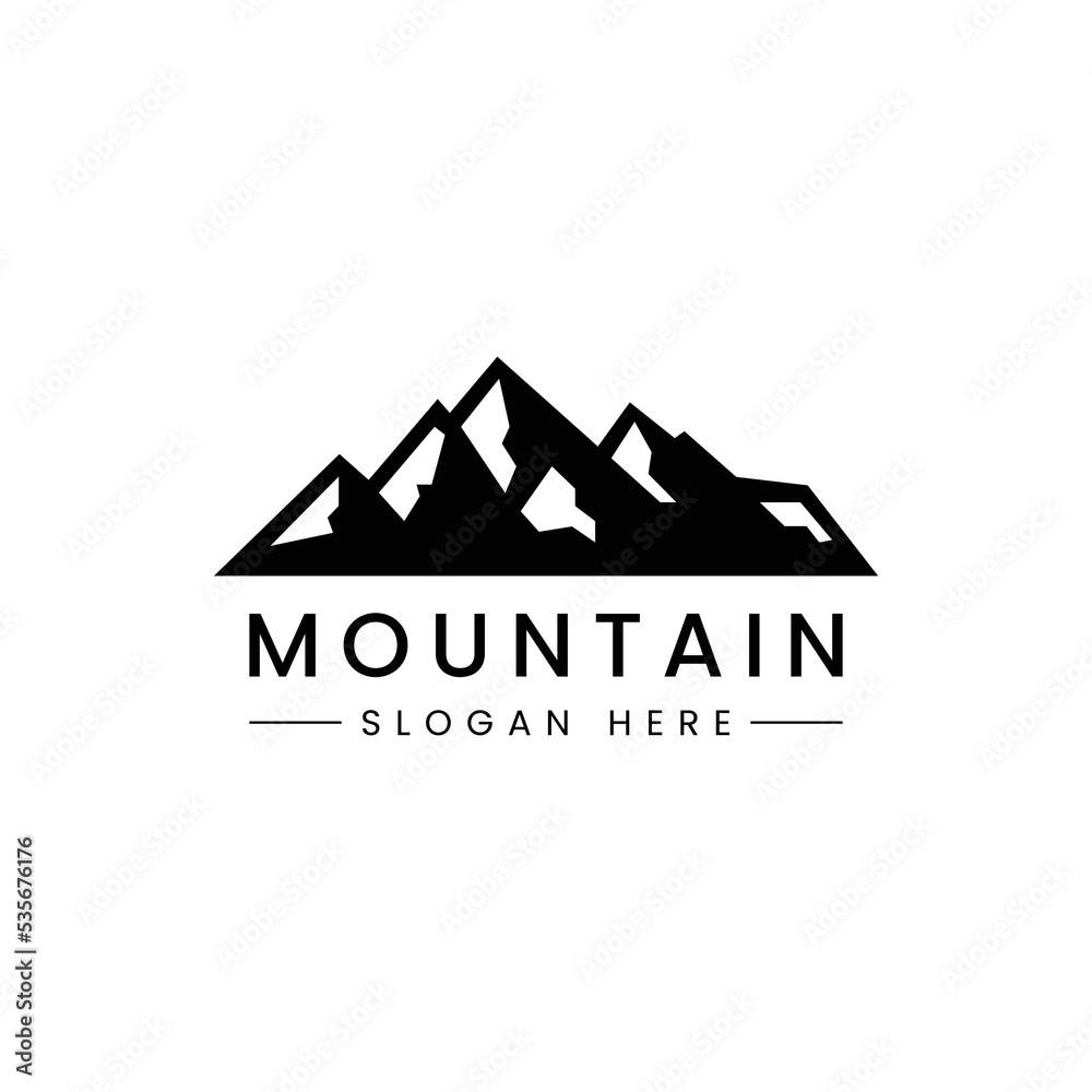 Mountain ridge with many peaks and the forest at the foot-stock vector, Mountains silhouettes. Mountains vector, Mountains vector of outdoor design elements, Mountain scenery, silhouette mountain.