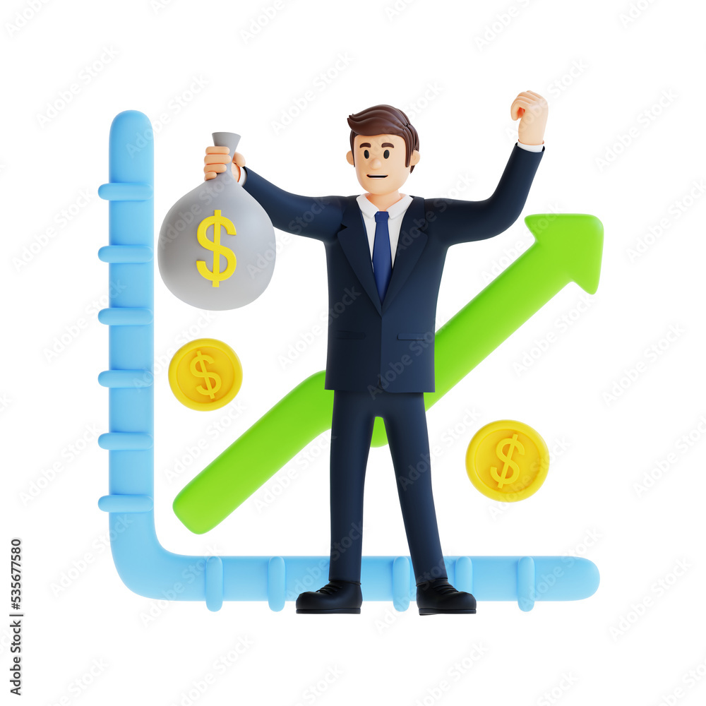 businessman holding a sack of money 3d character illustration businessman holding a sack of money 3d character illustration
