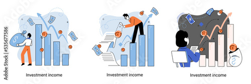 Investment, saving money and finance growth business concept metaphor. Analyzes charts and indicators of income growth. Investment income from securities and other non-commercial investments dividends