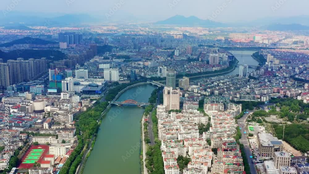 aerial view of modern cityscape of quzhou,zhejiang aerial view of modern cityscape of quzhou,zhejiang